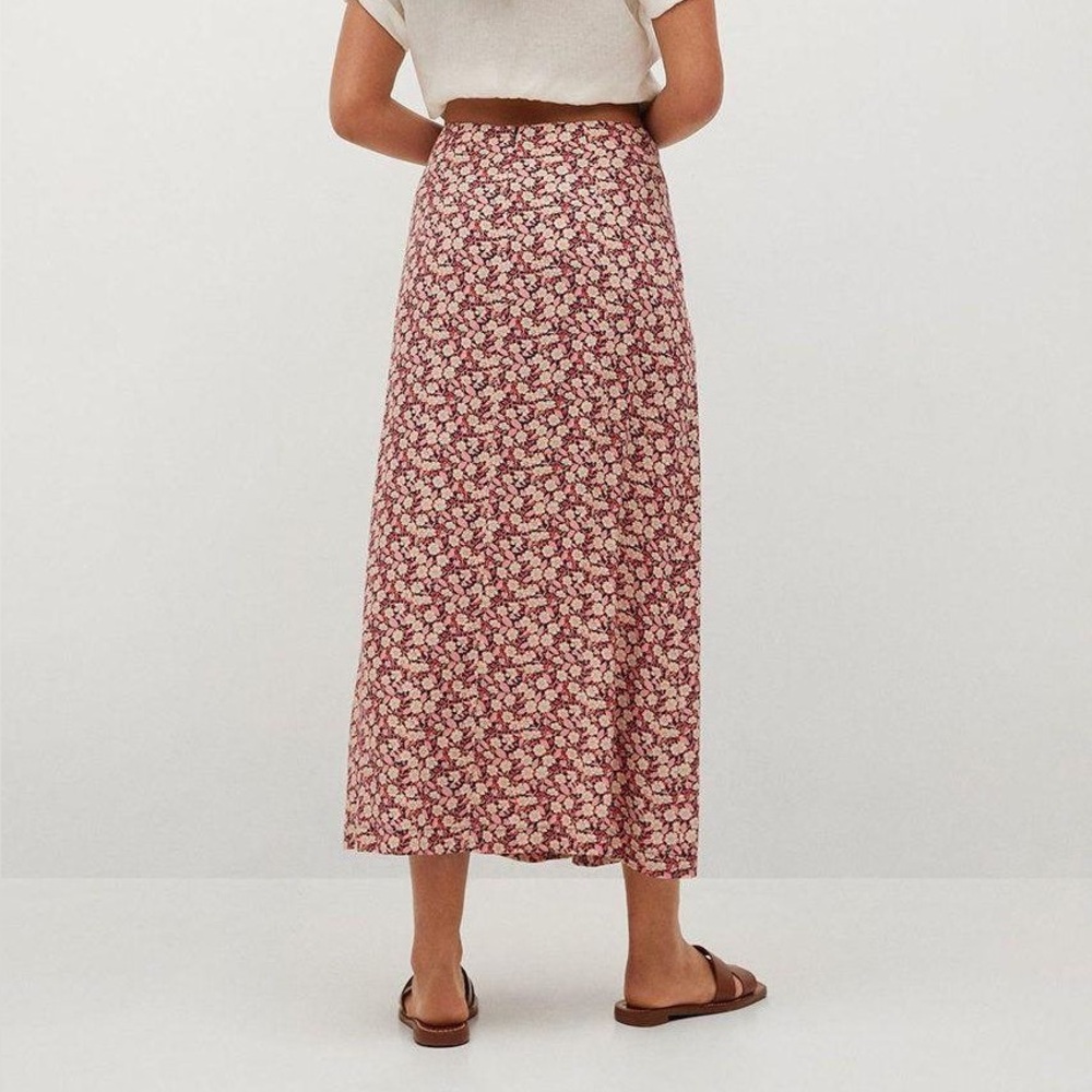 Mango Ditsy Floral Midi Skirt Button Front Center Slit Size XL Cottagecore - Picture 2 of 9